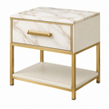 Comodino 50 x 40 x 60 cm effetto marmo bianco con metallo dorato - 1 cassetto e ripiano