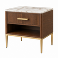 Comodino 60 x 45 x 65 cm in legno noce con piano effetto marmo e cassetto stile moderno