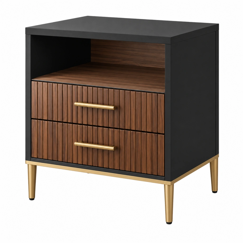 Comodino 50 x 40 x 65 cm in legno marrone e nero con 2 cassetti stile moderno
