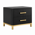 Comodino 55 x 45 x 60 cm nero e oro in legno con 2 cassetti stile moderno