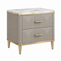 Comodino 55 x 45 x 60 cm in legno grigio con piano effetto marmo e 2 cassetti stile moderno