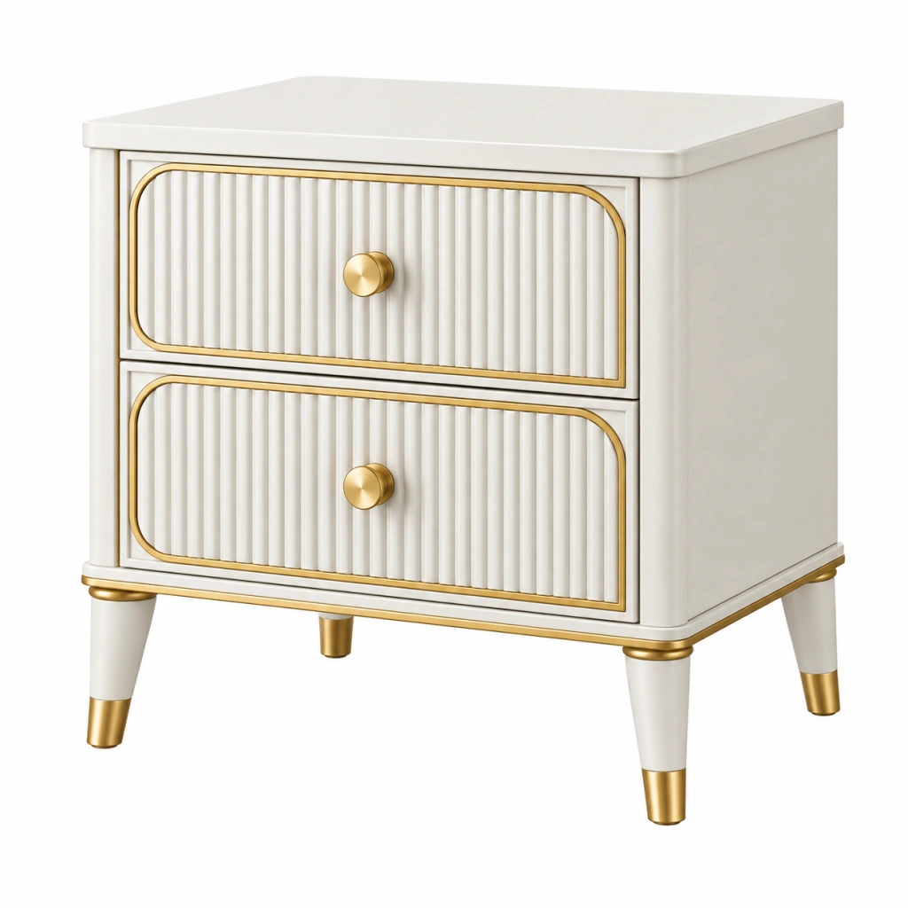Comodino 50 x 40 x 55 cm in legno bianco e oro con 2 cassetti stile moderno