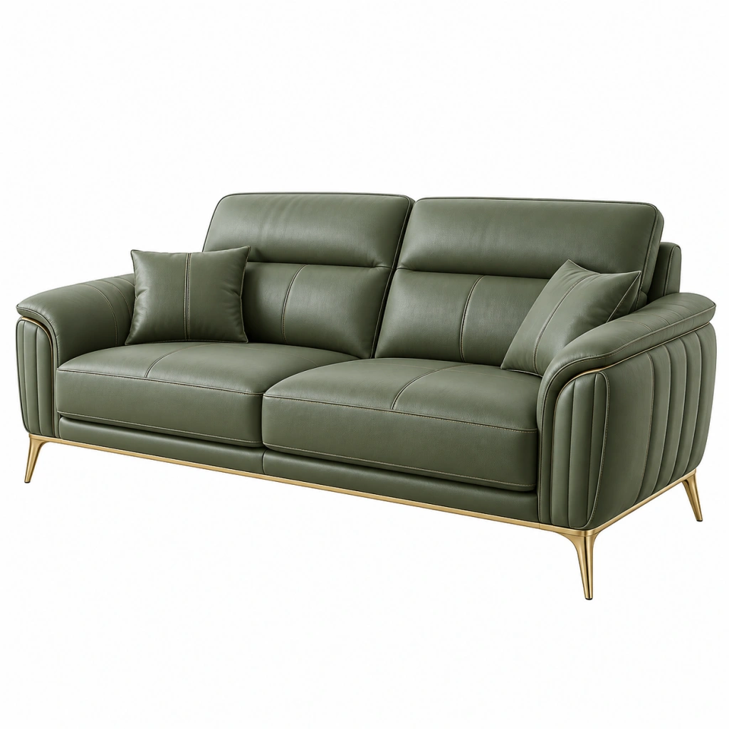 Divano 2 posti 200 cm in similpelle verde oliva - stile moderno