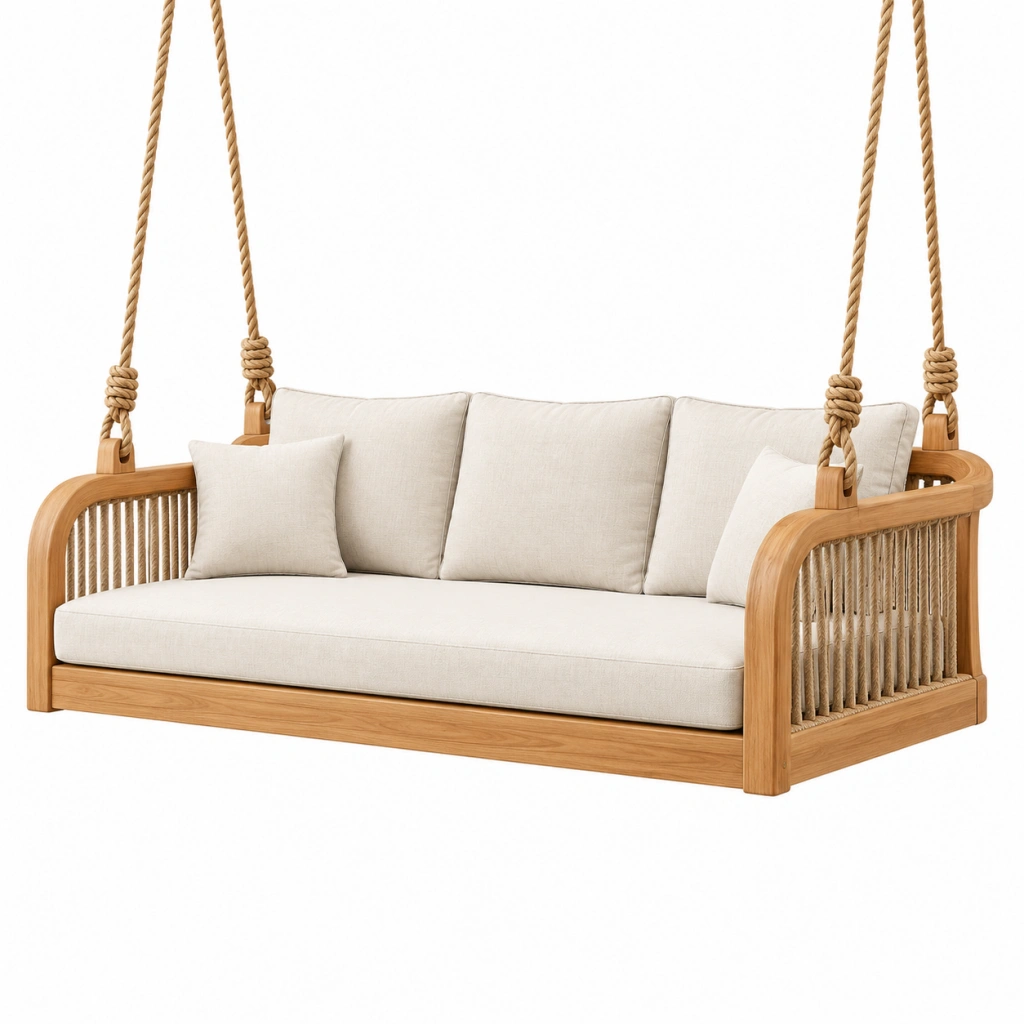 Divano sospeso da giardino 180 x 80 x 70 cm in legno beige naturale - con corde intrecciate