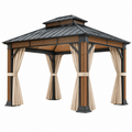 Gazebo da giardino 300 x 300 cm in metallo nero con tende beige - tetto a padiglione