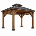 Gazebo da giardino 300 x 300 cm in legno marrone con copertura metallica nera a padiglione