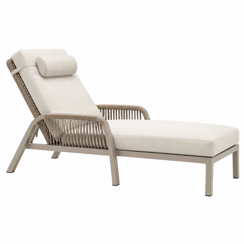 Lettino prendisole 195 x 70 x 85 cm in metallo beige con rivestimento in tessuto - stile contemporaneo da esterno