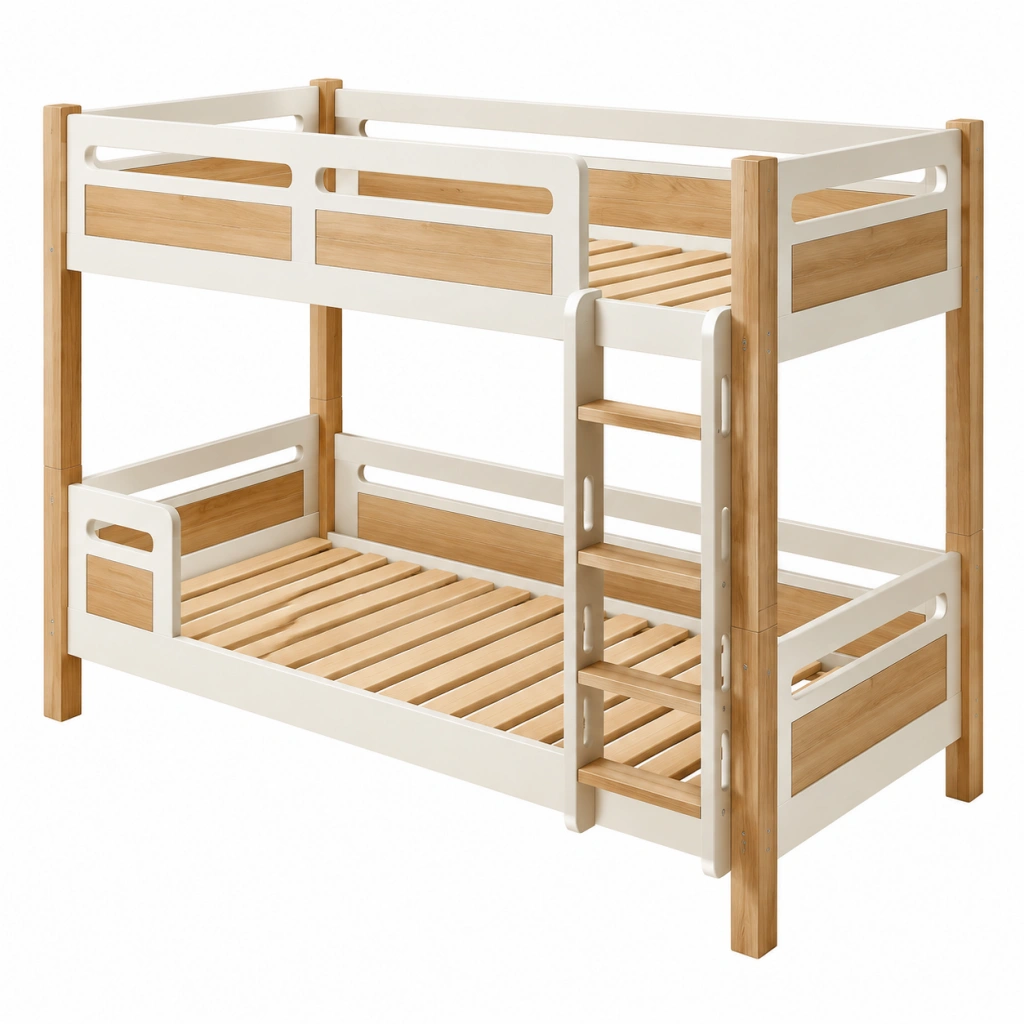Letto a castello 90 x 200 cm in legno bianco e naturale con scaletta e reti a doghe
