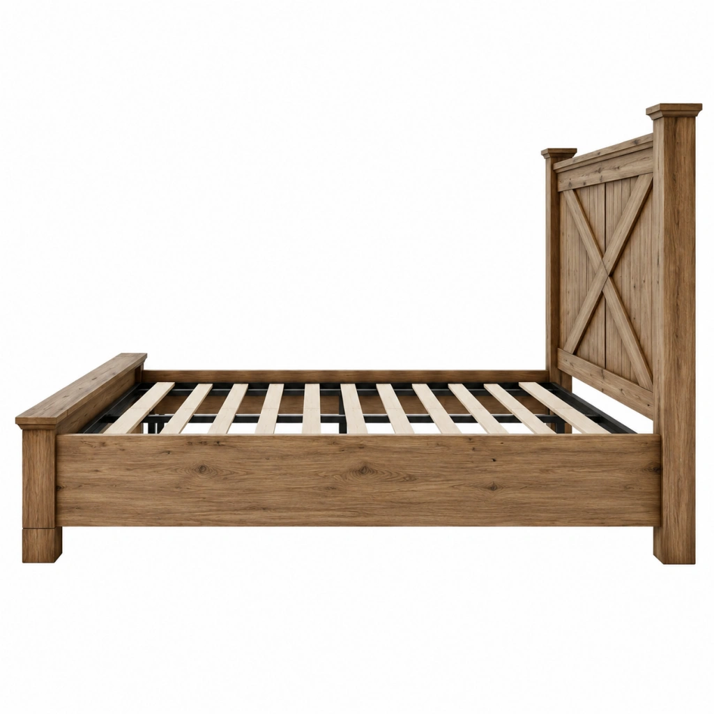 Letto matrimoniale 160x200 cm in legno marrone stile rustico con rete a doghe