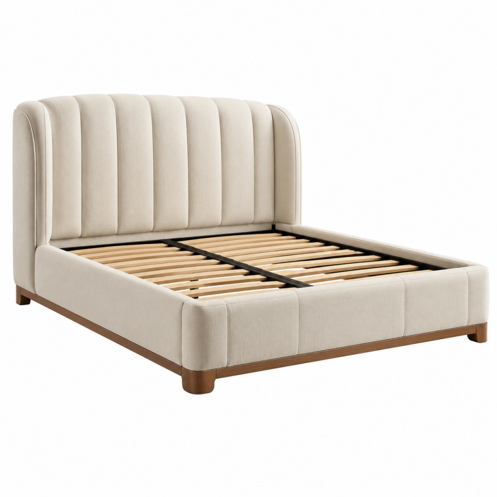 Letto matrimoniale imbottito 160 x 200 cm in tessuto beige con rete a doghe - stile moderno