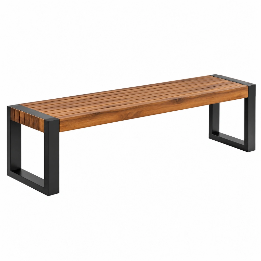Panca da esterno 180 x 35 x 45 cm in legno marrone e metallo nero stile industriale