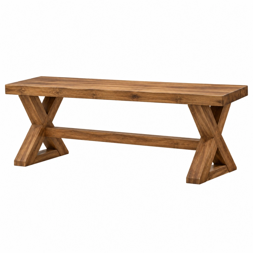 Panca 180 x 40 x 45 cm in legno marrone stile rustico con gambe a X