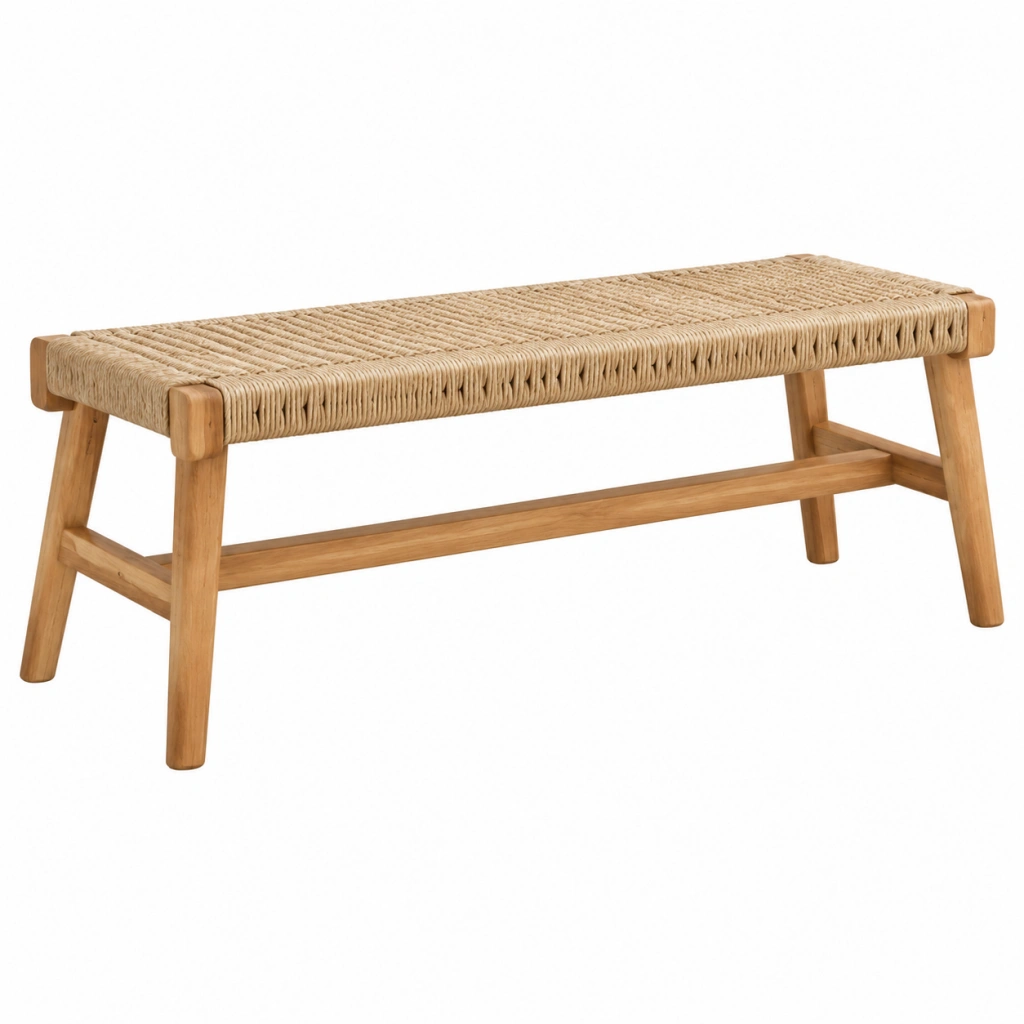 Panca 120 cm in legno naturale e corda intrecciata - stile rustico