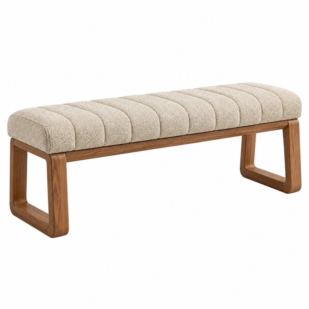 Panca imbottita 120 x 40 x 45 cm in legno e tessuto bouclé beige - stile moderno