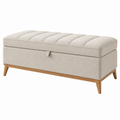 Panca contenitore 120 x 45 x 48 cm in tessuto beige con gambe in legno stile moderno