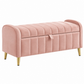 Panca contenitore 100 x 40 x 45 cm in tessuto vellutato rosa con gambe in metallo stile moderno