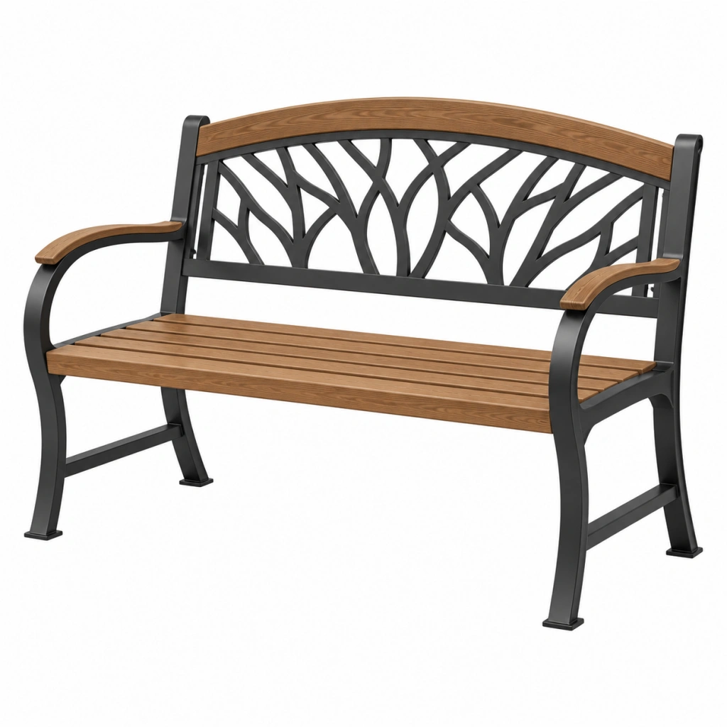 Panca da giardino 122 x 62 x 89 cm in metallo e legno marrone/nero stile decorativo